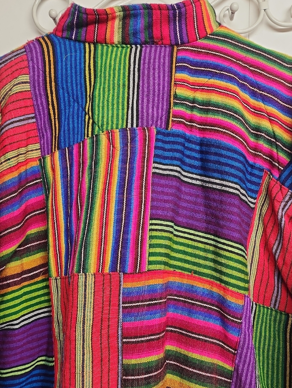 Made In Guatamala Colorful Striped Patchwork Artisan Bomber Jacket- Bright Multi - Picture 7 of 8